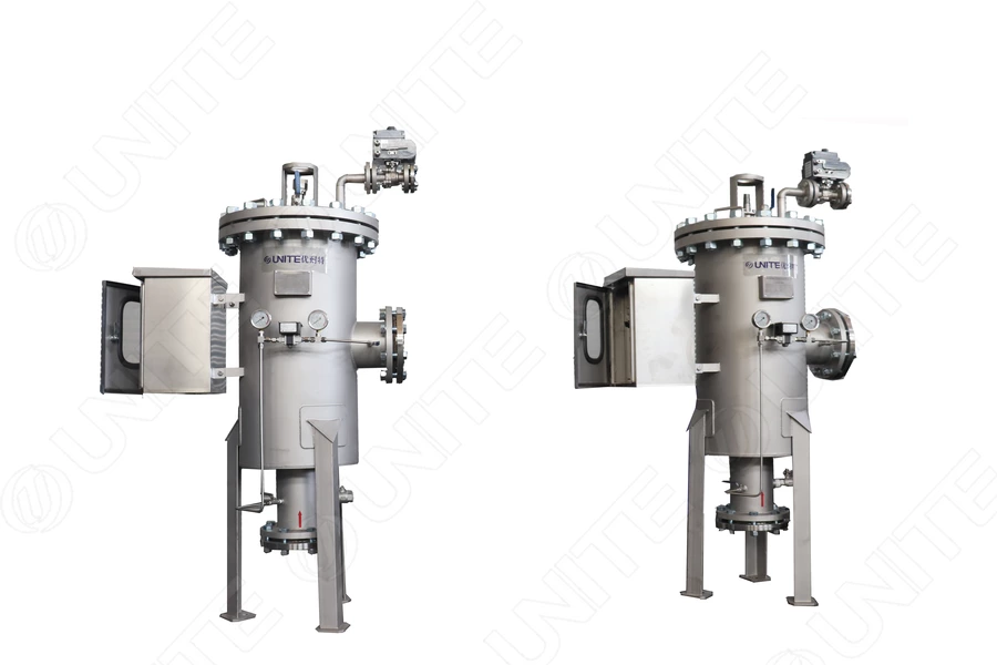 Brush-type Self-cleaning Filter installed in industrial pipeline for continuous water and liquid filtration process