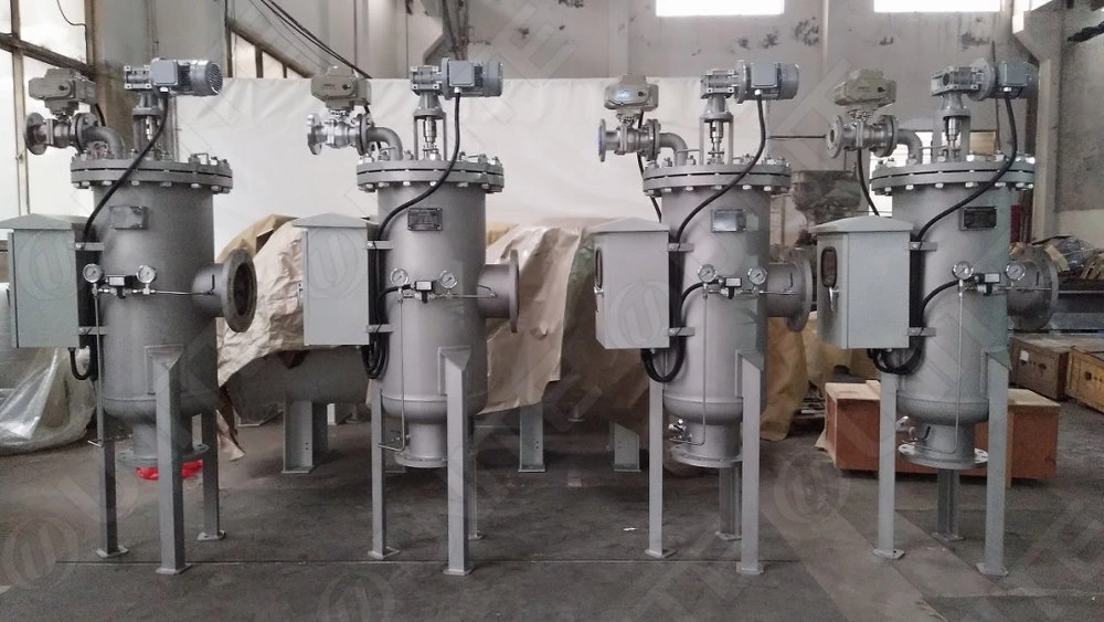 Automatic brush self-cleaning filter used in chemical and industrial systems for stable solid particle removal